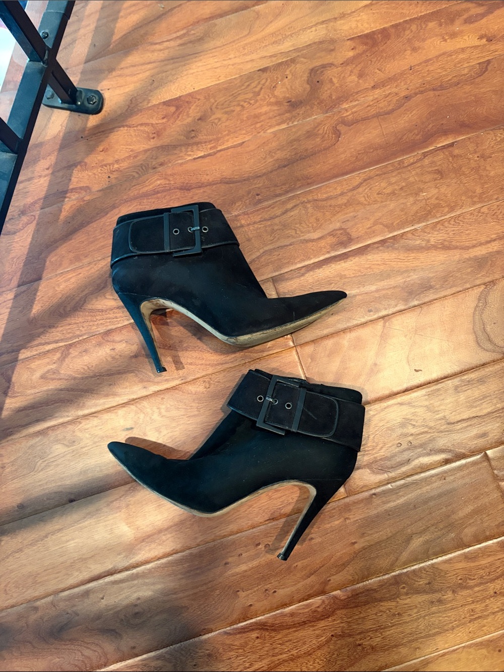 Manolo Blahnik Black Suede Buckle Ankle Heeled Boots Size 39.5